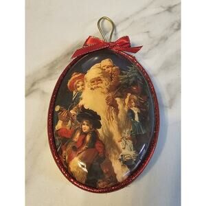 Vintage Patricia Reach Oval Tomorrow Today Victorian Santa Christmas Ornament